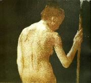 kathe kollwitz kvinnlig rygghalvakt med stav oil painting